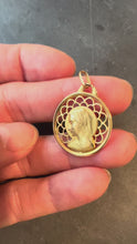 Load and play video in Gallery viewer, French Dropsy Virgin Mary 18K Yellow Gold Pierced Medal Charm Pendant
