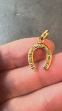 Load and play video in Gallery viewer, French Lucky Horseshoe 18K Yellow Gold Seven Diamond Charm Pendant

