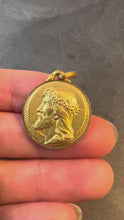 Load and play video in Gallery viewer, French 18K Yellow Gold Jesus Christ Crown of Thorns Medal Charm Pendant
