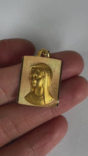 Load and play video in Gallery viewer, French Perroud Virgin Mary 18K Yellow Gold Rectangular Medal Pendant
