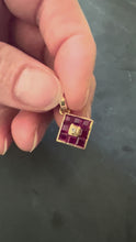 Load and play video in Gallery viewer, Ruby Diamond 18K Yellow Gold Angled Square Cluster Pendant
