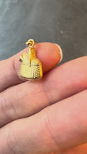 Load and play video in Gallery viewer, French 18K Yellow Gold Bird in Picnic Basket Charm Pendant
