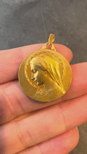 Load and play video in Gallery viewer, French Dropsy Virgin Mary 18K Yellow Gold Religious Medal Pendant
