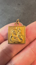 Load and play video in Gallery viewer, Vintage French Grun Square Saint Christopher 18K Yellow Gold Charm Pendant
