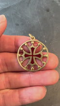 Load and play video in Gallery viewer, Vintage French 18K Yellow Gold Red Enamel Maltese Cross Medal Charm Pendant
