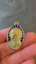 Load and play video in Gallery viewer, French Dropsy Virgin Mary Plique A Jour Enamel 18K Yellow Gold Pendant Medal
