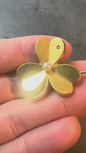 Load and play video in Gallery viewer, French Clover 18K Yellow Gold Pearl Diamond Pendant Brooch

