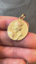 Load and play video in Gallery viewer, Antique French Robert Angel Praying 18 Karat Yellow Gold Medal Pendant
