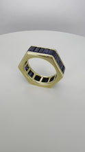 Load and play video in Gallery viewer, Hexagonal 6 Carat Blue Sapphire 18K Yellow Gold Eternity Ring
