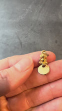 Load and play video in Gallery viewer, gold frog and disc pendant turned in hand on grey background
