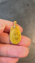 Load and play video in Gallery viewer, French Augis Virgin Mary 18K Yellow Gold Diamond Religious Medal Pendant

