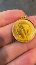 Load and play video in Gallery viewer, French Dropsy Perroud Virgin Mary 18K Yellow Gold Medal Pendant

