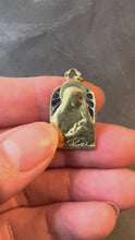 Load and play video in Gallery viewer, French Madonna and Child Plique A Jour Enamel 18K Yellow Gold Charm Pendant
