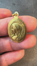 Load and play video in Gallery viewer, French Mazzoni 18K Yellow Gold Virgin Mary Oval Medal Pendant
