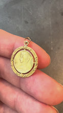 Load and play video in Gallery viewer, French Virgin Mary Ivy Leaf Wreath 18K Yellow Gold Medal Charm Pendant
