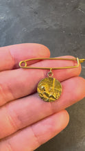 Load and play video in Gallery viewer, French Baby Medal Safety Pin 18K Yellow Gold Charm Pendant Brooch
