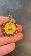 Load and play video in Gallery viewer, Vintage French Augis Plus Qu’Hier Heart Halo 18K Yellow Gold Love Medal Pendant
