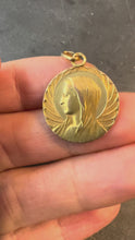 Load and play video in Gallery viewer, French Religious Virgin Mary 18K Yellow Gold Medal Pendant
