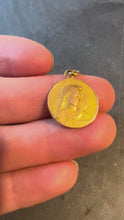 Load and play video in Gallery viewer, French Dropsy Virgin Mary Ave Maria 18K Yellow Gold Charm Pendant
