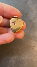 Load and play video in Gallery viewer, French 18K Yellow Gold Red Ruby Heart Locket Flower Charm Pendant
