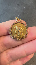 Load and play video in Gallery viewer, French Pageri Perroud Virgin Mary 18K Yellow Gold Framed Medal Pendant
