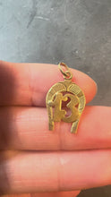 Load and play video in Gallery viewer, Vintage French Good Luck Horseshoe Number 13 18K Yellow Gold Lucky Charm Pendant
