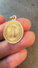 Load and play video in Gallery viewer, Antique French Engraved Virgin Mary 18K Rose Gold Religious Medal Pendant
