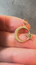 Load and play video in Gallery viewer, Moon and Star 18K Yellow Gold Turquoise Charm Pendant
