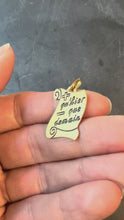 Load and play video in Gallery viewer, French Augis Plus Qu’Hier Scroll 18K Yellow Gold Enamel Love Charm Pendant
