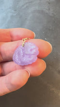 Load and play video in Gallery viewer, Vintage Carved Lavender Jade Dragon 14K Yellow Gold Charm Pendant
