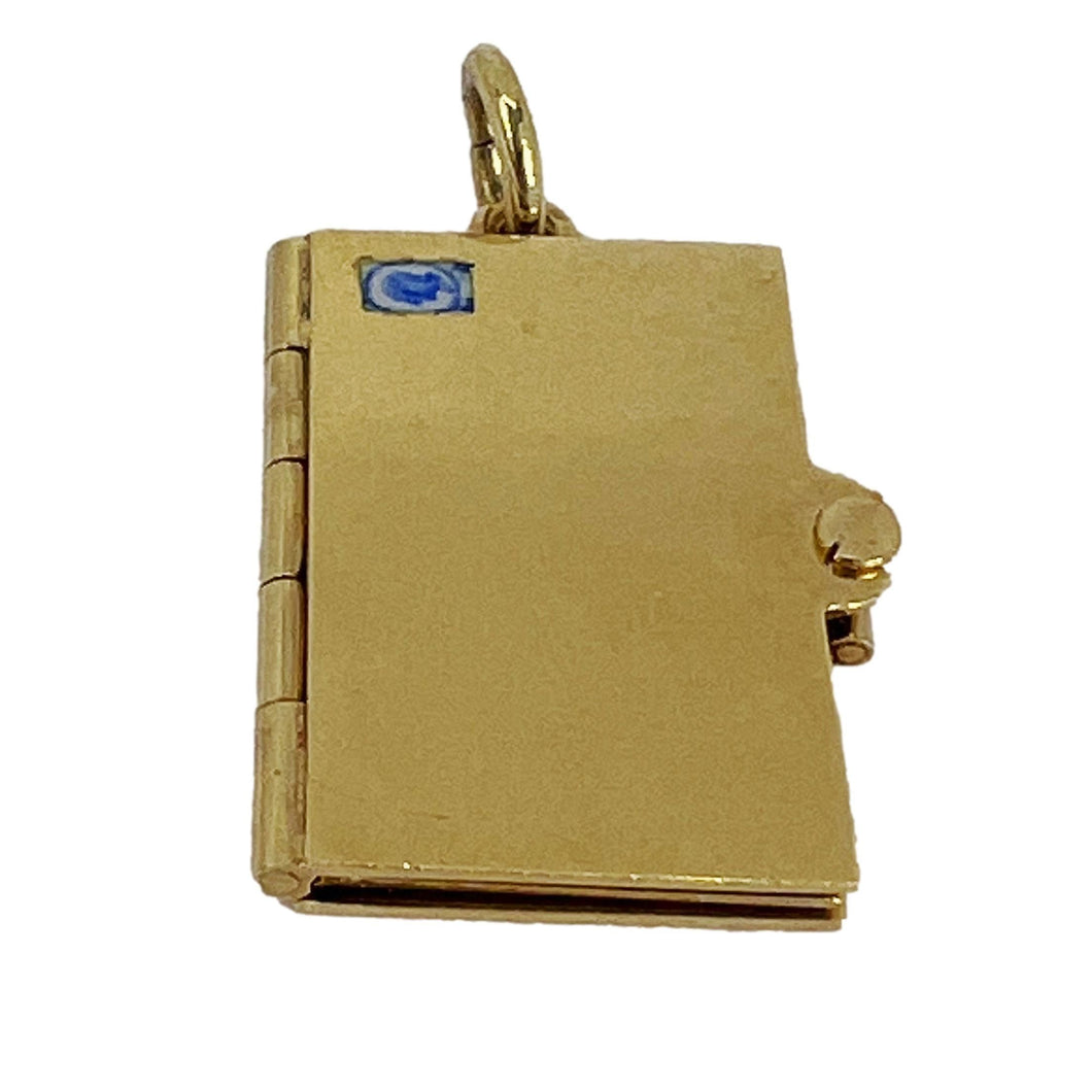 Envelope and Letter 14K Yellow Gold Enamel Stamp Charm Pendant