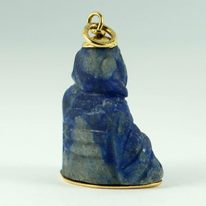 18K Yellow Gold Blue Lapis Lazuli Buddha Large Charm Pendant
