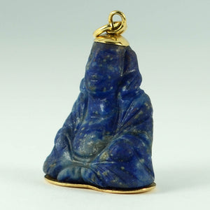18K Yellow Gold Blue Lapis Lazuli Buddha Large Charm Pendant