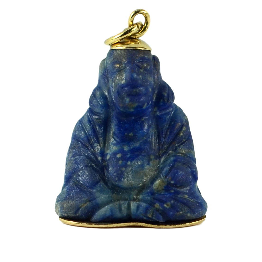 18K Yellow Gold Blue Lapis Lazuli Buddha Large Charm Pendant