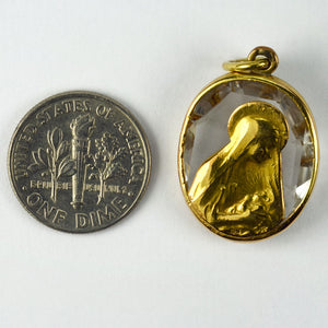 French Madonna and Child 18K Yellow Gold Rock Crystal Charm Pendant