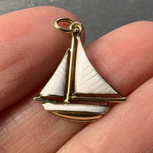 Load image into Gallery viewer, White Sailing Yacht 14K Yellow Gold Enamel Charm Pendant
