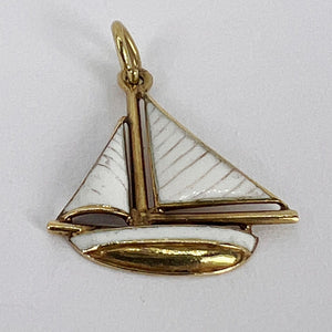 White Sailing Yacht 14K Yellow Gold Enamel Charm Pendant