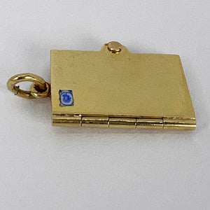Envelope and Letter 14K Yellow Gold Enamel Stamp Charm Pendant