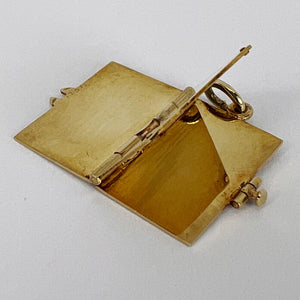 Envelope and Letter 14K Yellow Gold Enamel Stamp Charm Pendant