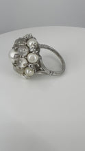 Load and play video in Gallery viewer, Cat&#39;s Eye Moonstone Pearl White Gold Bombe Ring
