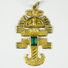 Load image into Gallery viewer, Inca God Icon 18K Yellow Gold Emerald Charm Pendant
