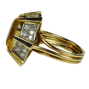Citrine Diamond 18K Gold Cocktail Ring