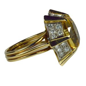 Citrine Diamond 18K Gold Cocktail Ring