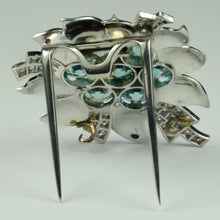 Load image into Gallery viewer, Blue Zircon White Diamond Platinum Flower Brooch
