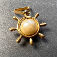 Load image into Gallery viewer, Ships Wheel 18K Yellow Gold Pearl Charm Pendant
