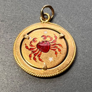 Italian Cancer Crab Zodiac 18K Yellow Gold Enamel Charm Pendant