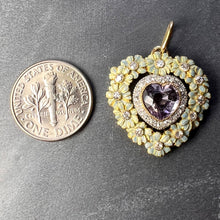 Load image into Gallery viewer, Edwardian Morganite Heart Platinum Gold Diamond Enamel Pendant
