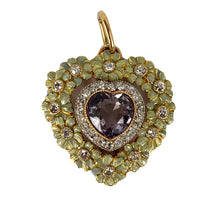 Load image into Gallery viewer, Edwardian Morganite Heart Platinum Gold Diamond Enamel Pendant
