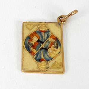 French King of Hearts Playing Card 18K Yellow Gold Enamel Charm Pendant