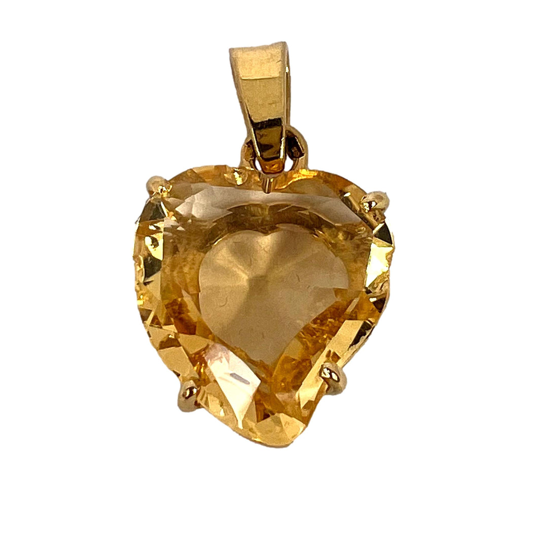 French 18K Yellow Gold Citrine Witch's Heart Charm Pendant